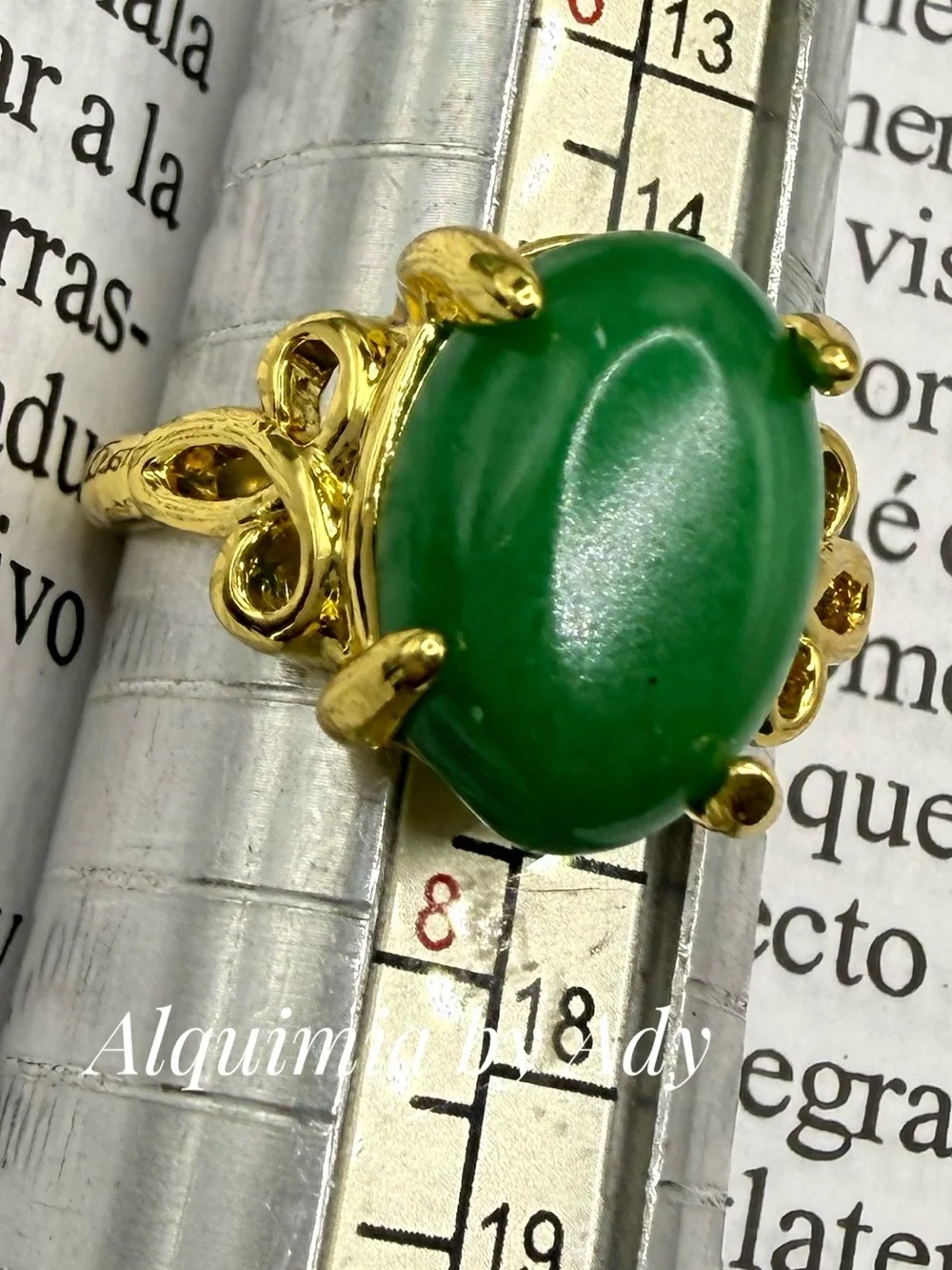 Gold Ring with Vibrant Green  Jade Oval Stone